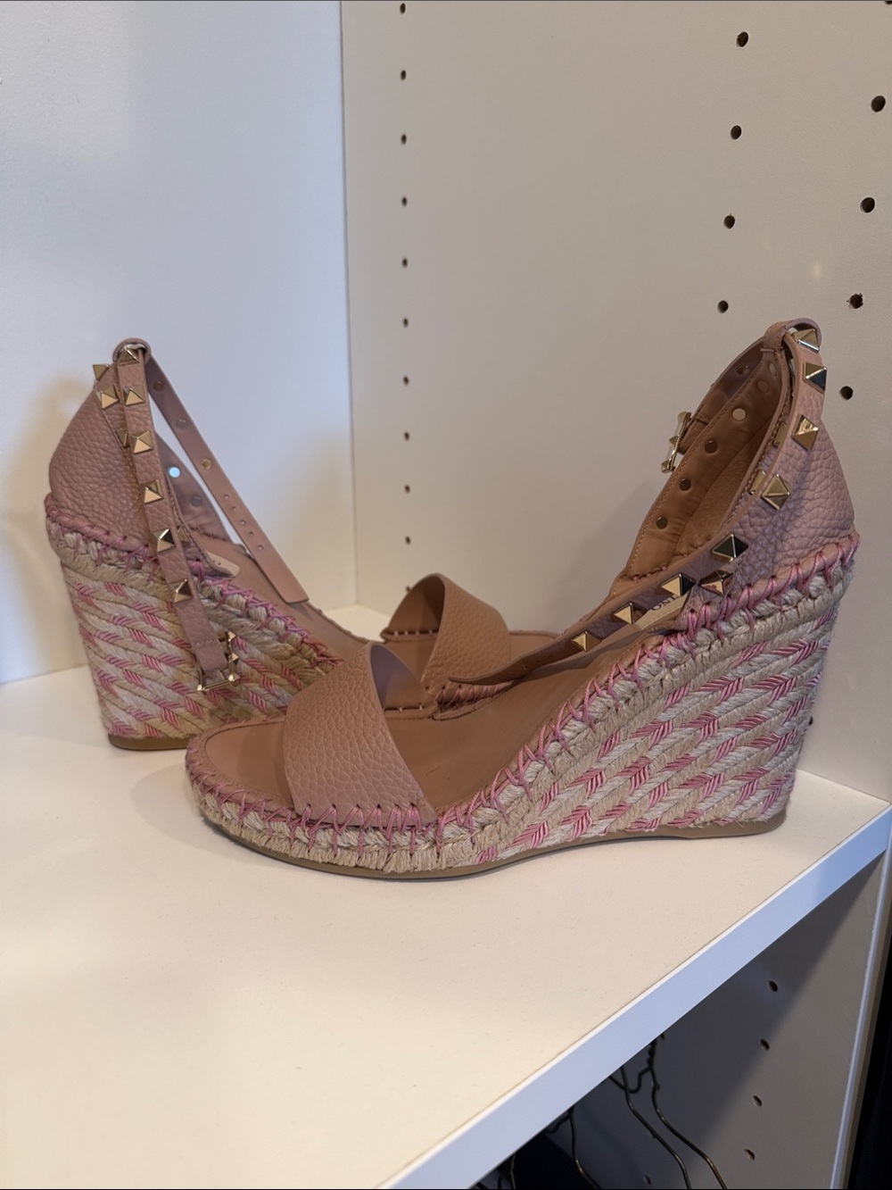Valentino Pink Rock Stud Espadrille Wedge Sandals